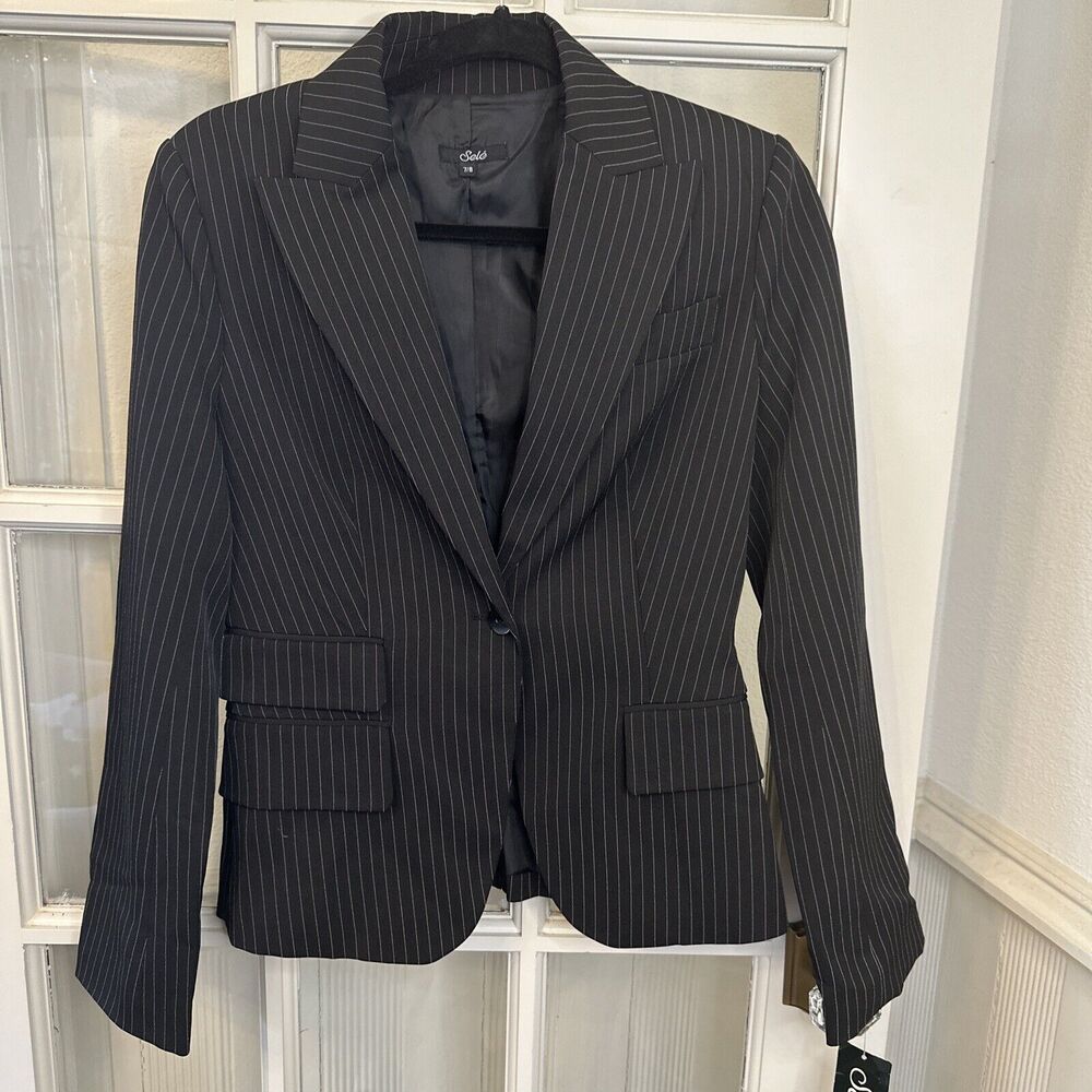 NWT Pinstripe Blazer Women's 7/8 Black White
